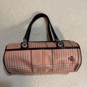 Lauren Ralph Lauren Pink and Brown houndstooth Barrel Plaid Bag Y2K Preppy